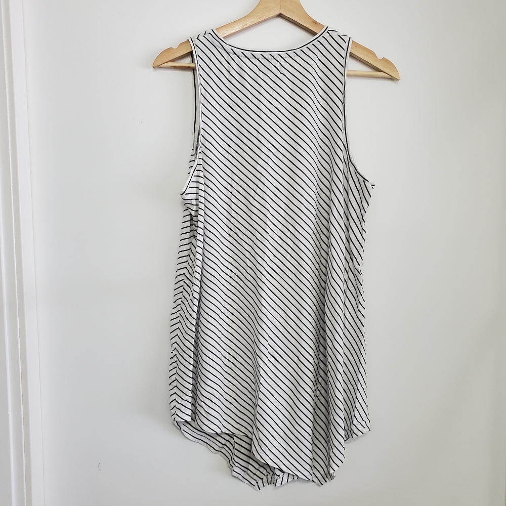 Bae The Label Medium Maternity Asymetrical Tank top Flowy Black White stripes